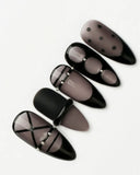 Midnight Elegance: Luxe Black and Pearl Embellished Press-On Nails